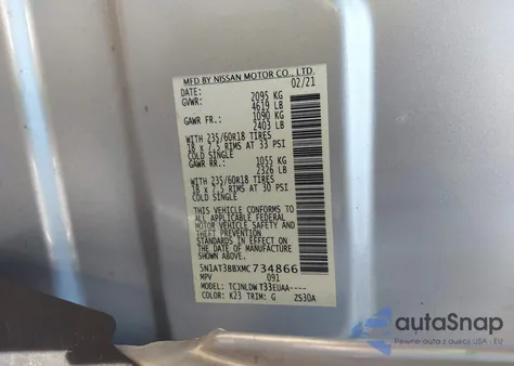 2021 Nissan Rogue Sv Intelligent Awd из США, поврежденный, VIN 5N1AT3BBXMC734866